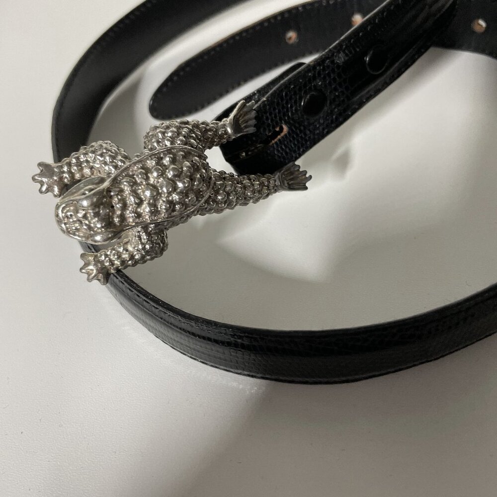 Kieselstien cord lizard belt with sterling frog buckle